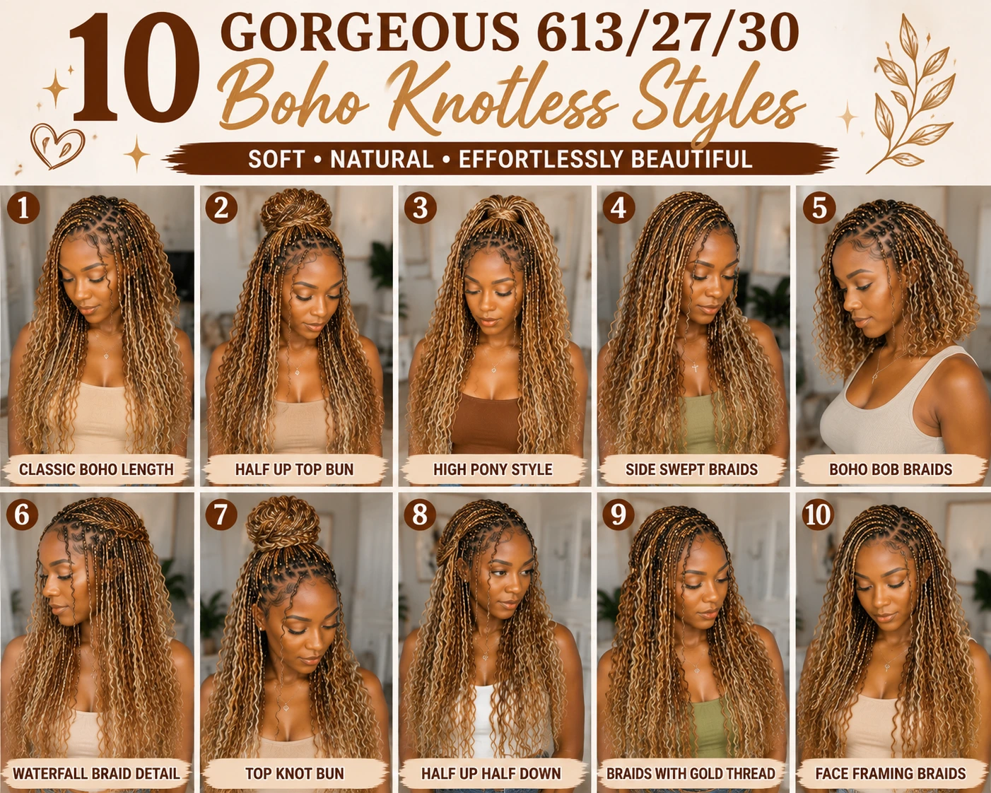 10 Gorgeous 613/27/30 Boho Knotless Styles